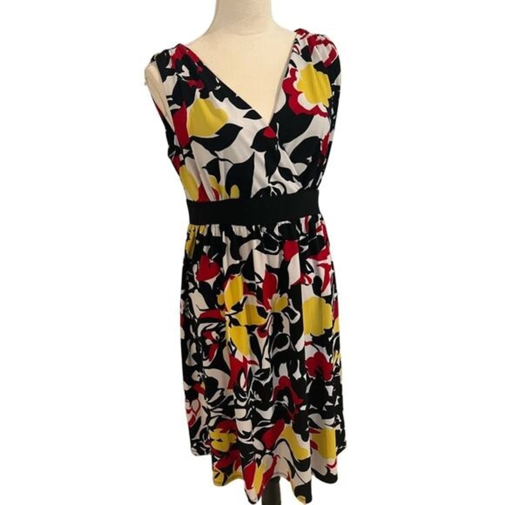 Madison Studio Bright Colorful Sleeveless‎ V-Neck Front Back MIDI Dress Size 14 - Picture 3 of 8